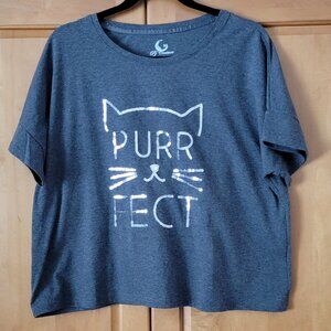 PJ Couture Charcoal Grey Blingy Purr Fect Cat Tee - L